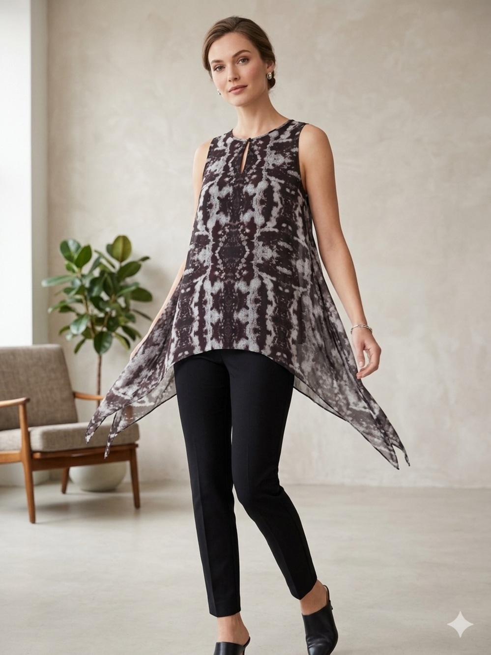 H&M Archive Divided Grey Asymmetric Chiffon Top - Premium Cut - CA 4 EUC*